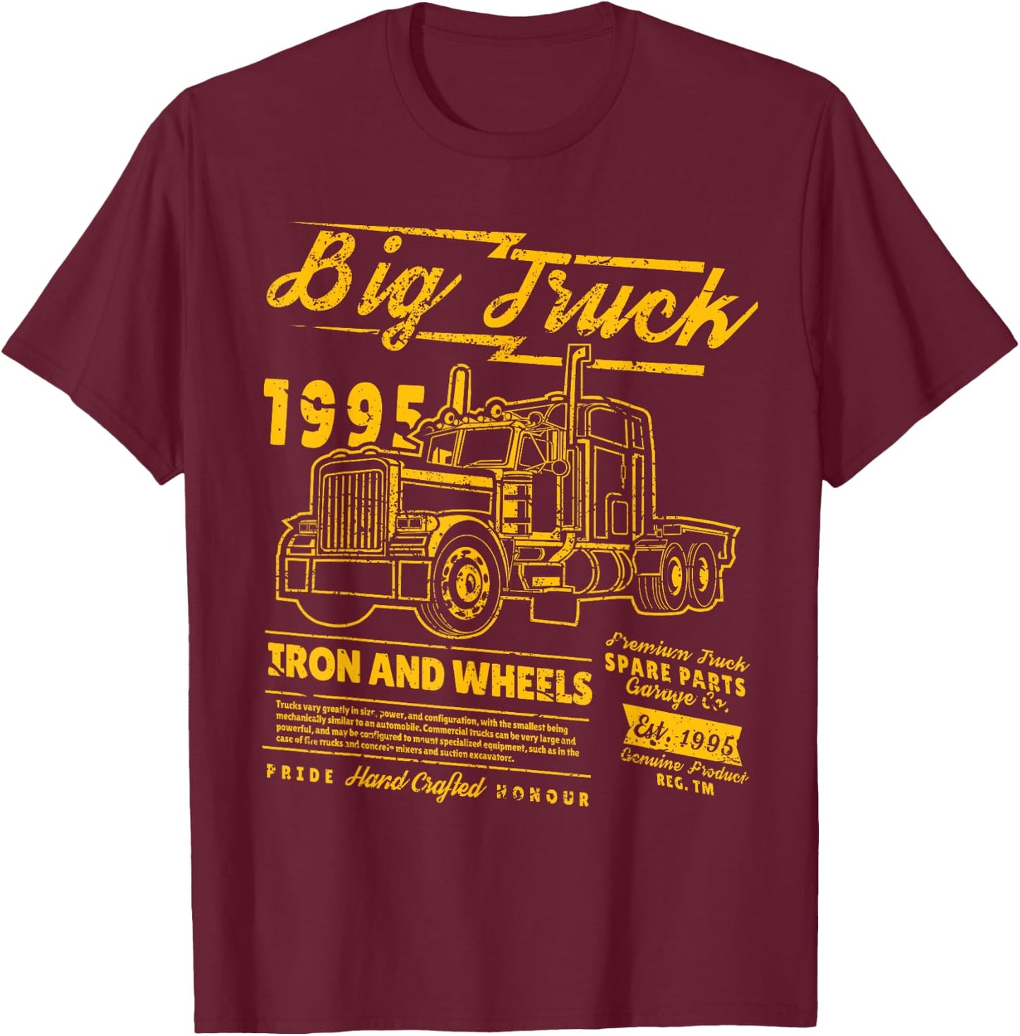 Big Truck Semi Truck Retro Distressed T-Shirt - T-Shirt | Maroon