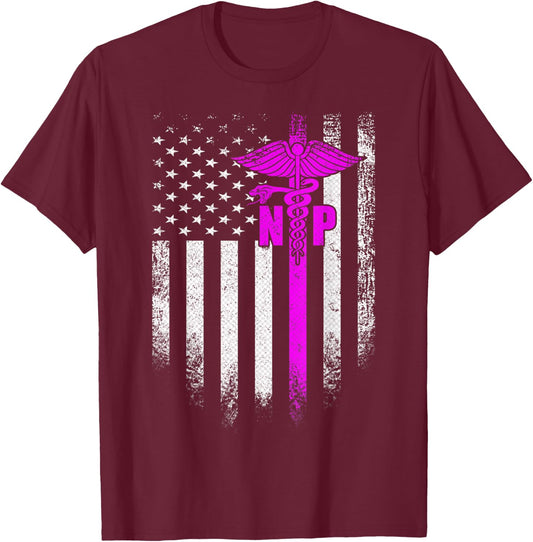 Vintage USA NP Nurse Practitioner American Flag Patriotic T-Shirt - T-Shirt | Maroon