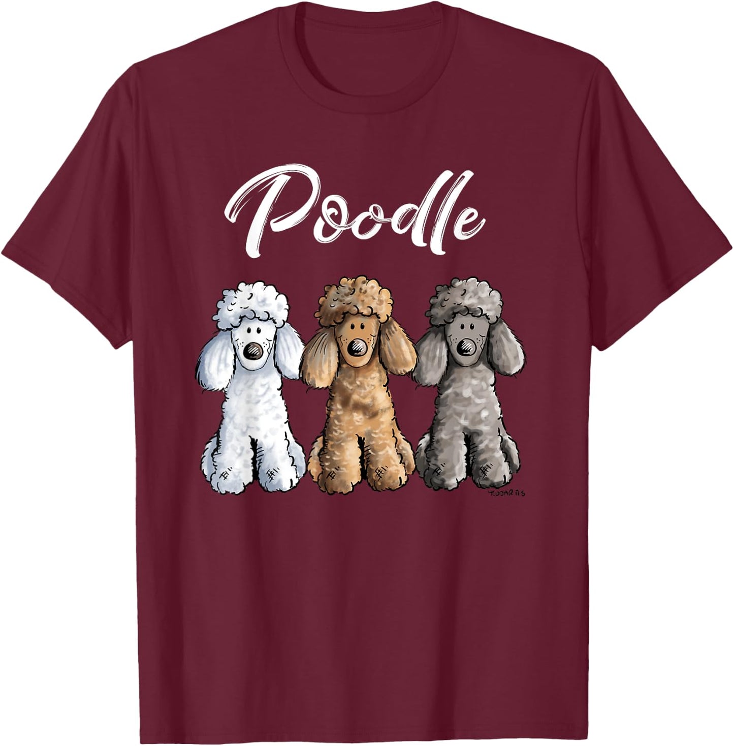 Adorable Poodle Trio Cartoon Artwork For Poodle Dog Lover T-Shirt - T-Shirt | Maroon