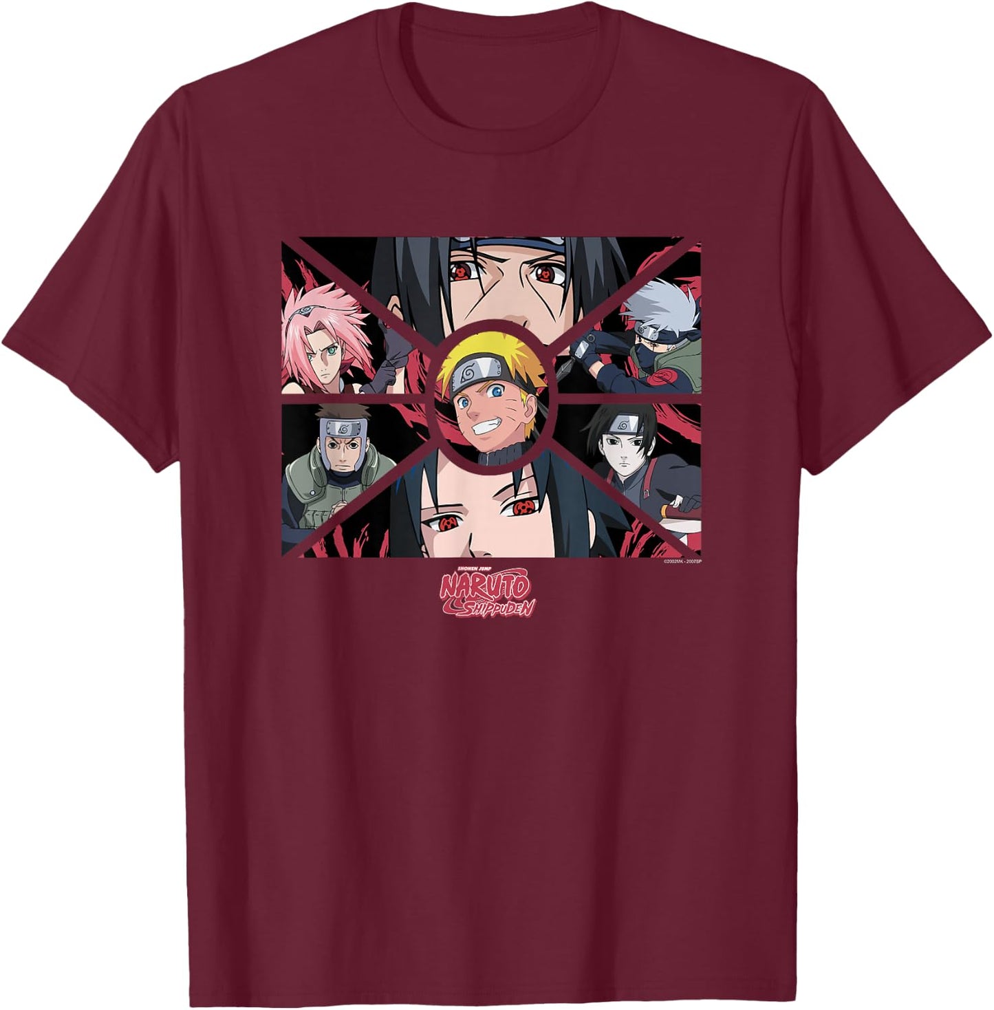 Naruto Shippuden Group Panels Anime T-Shirt - T-Shirt | Maroon