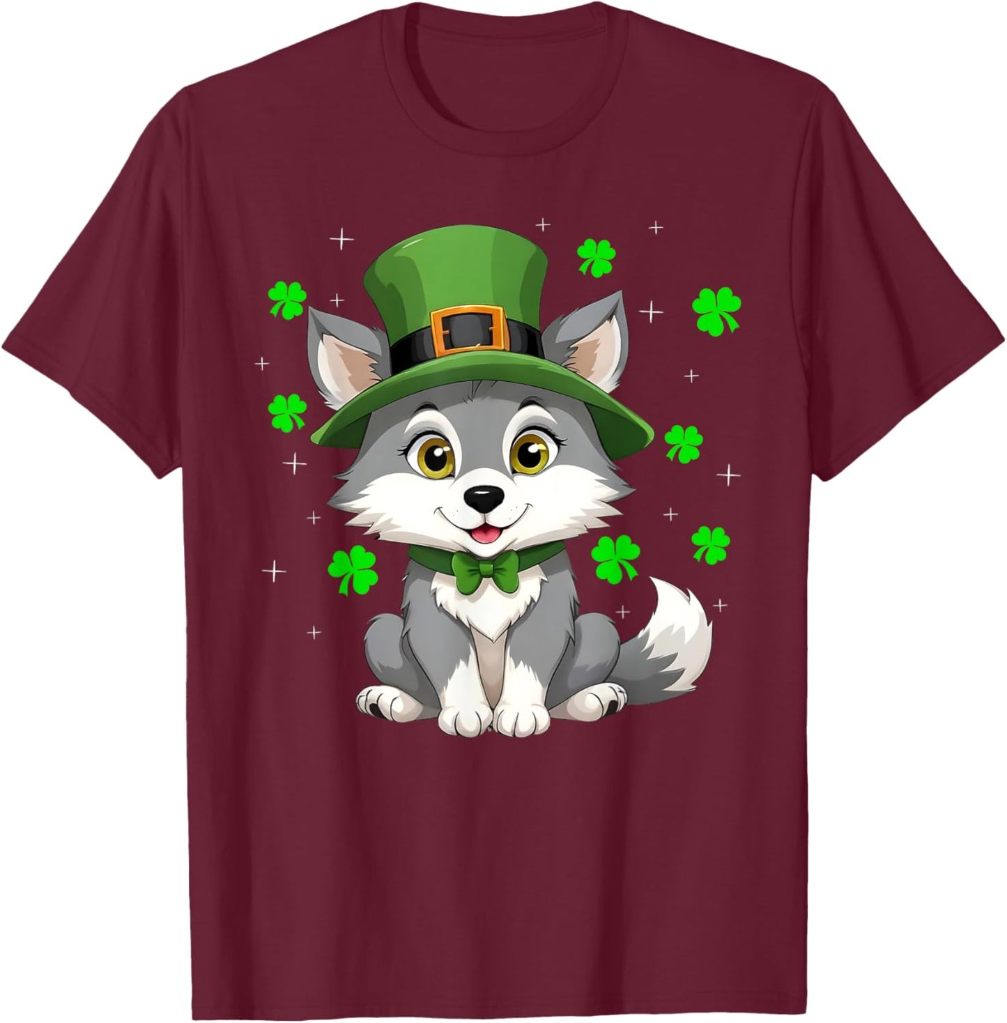 Irish Shamrock Leprechaun Hat Wolf St Patrick's Day T-Shirt - T-Shirt | Maroon