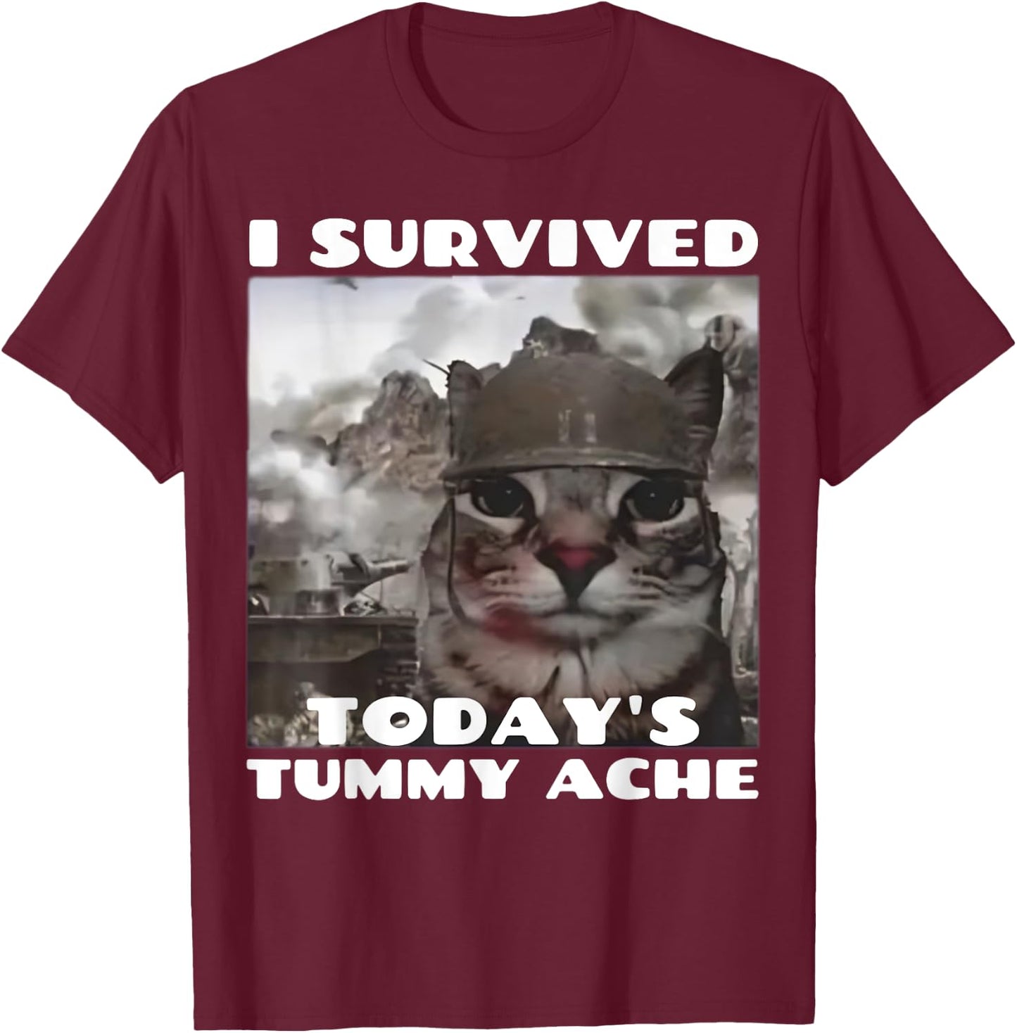 I Survived Today's Tummy Ache Meme Tummy Ache Survivor IBS T-Shirt - T-Shirt | Maroon