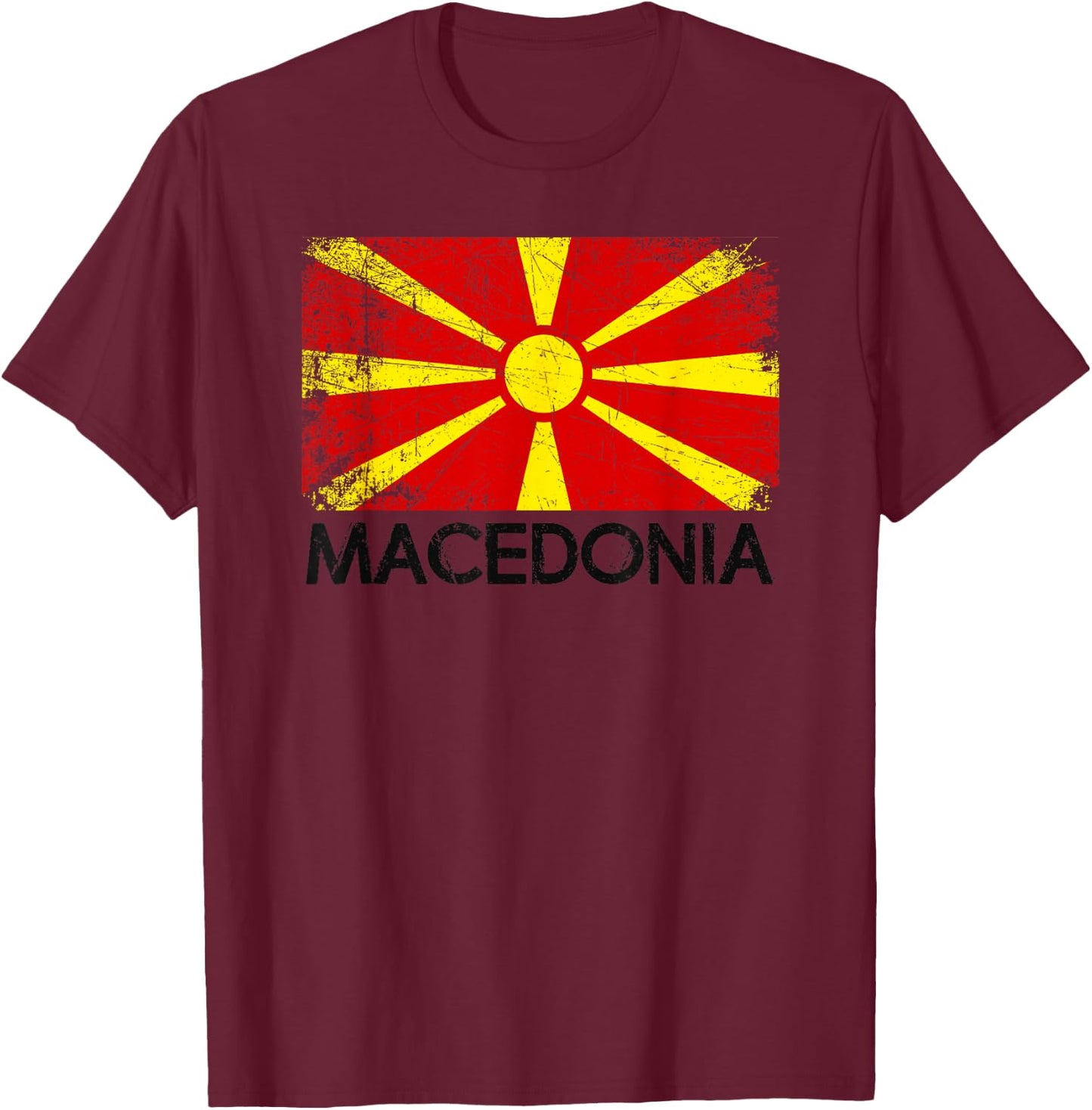 Macedonian Flag | Vintage Made In Macedonia Gift T-Shirt - T-Shirt | Maroon