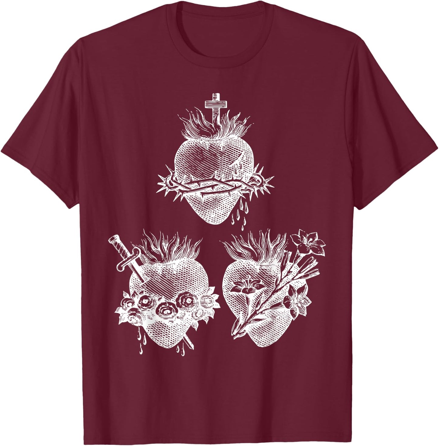 Sacred Heart of Jesus and Immaculate Heart of Mary Joseph 3W T-Shirt - T-Shirt | Maroon
