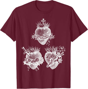 Sacred Heart of Jesus and Immaculate Heart of Mary Joseph 3W T-Shirt - T-Shirt | Maroon