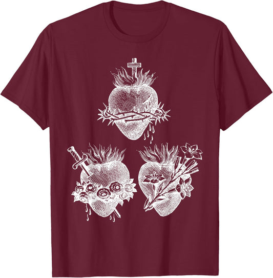 Sacred Heart of Jesus and Immaculate Heart of Mary Joseph 3W T-Shirt - T-Shirt | Maroon