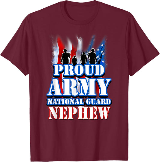 USA Flag Proud Army National Guard Nephew Kids Men T-Shirt - T-Shirt | Maroon