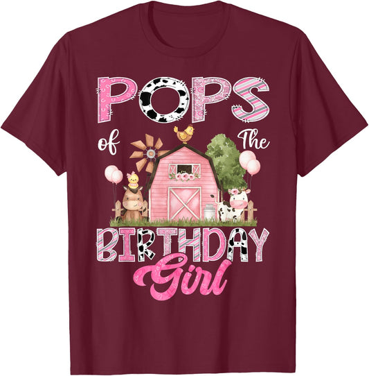 Pops Of The Birthday Girl Farm Cow Pink 1St Birthday T-Shirt - T-Shirt | Maroon