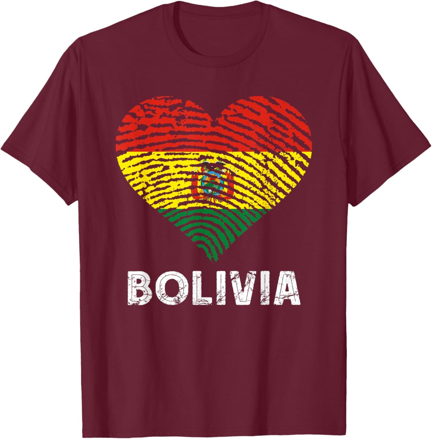 Bolivian Flag Heart Bolivian Pride Bolivian Roots Bolivia T-Shirt - T-Shirt | Maroon