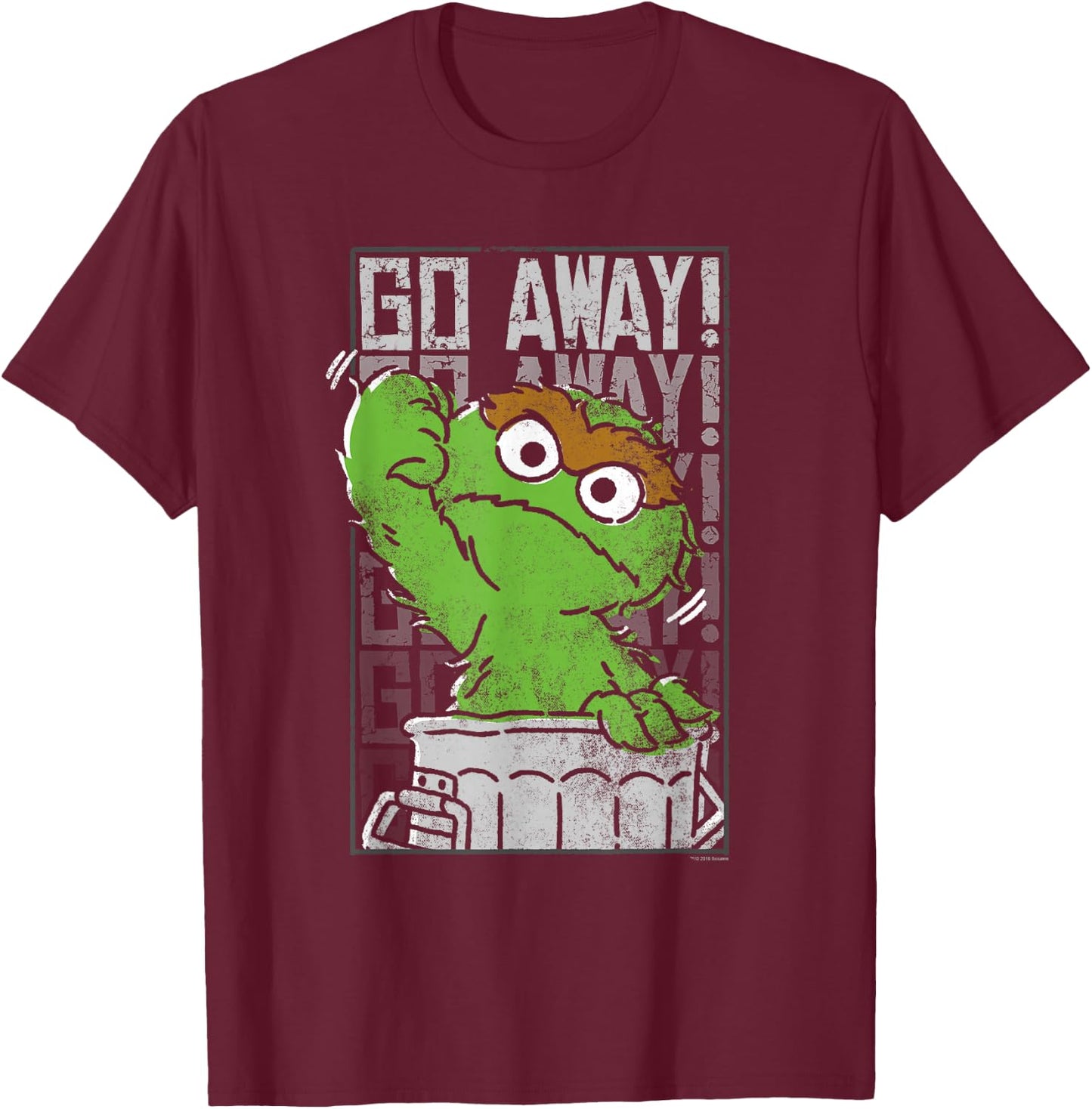 Sesame Street Oscar The Grouch Go Away T-Shirt - T-Shirt | Maroon