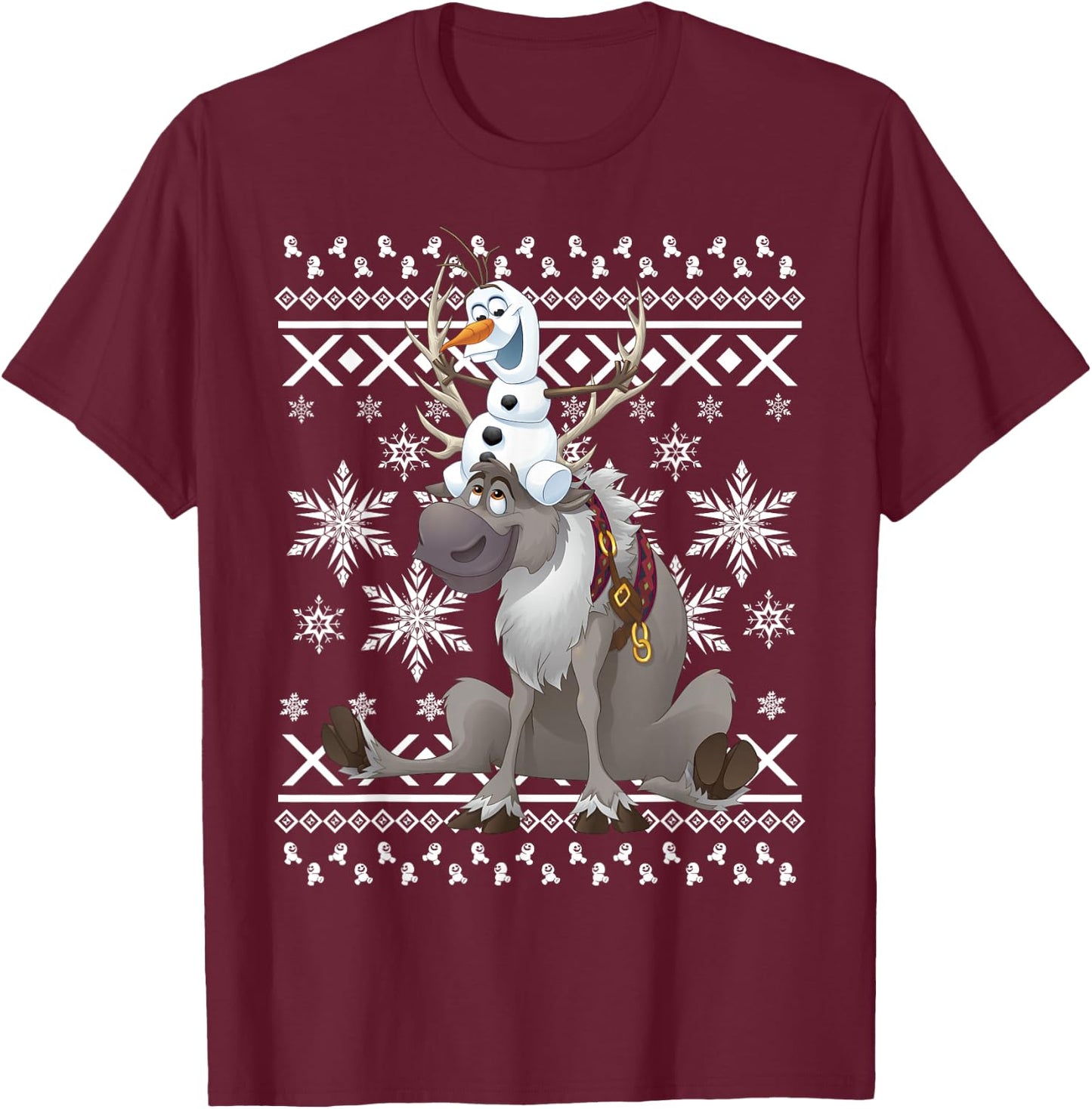 Disney Frozen Olaf Sven Riding Antlers Ugly Sweater T-Shirt - T-Shirt | Maroon