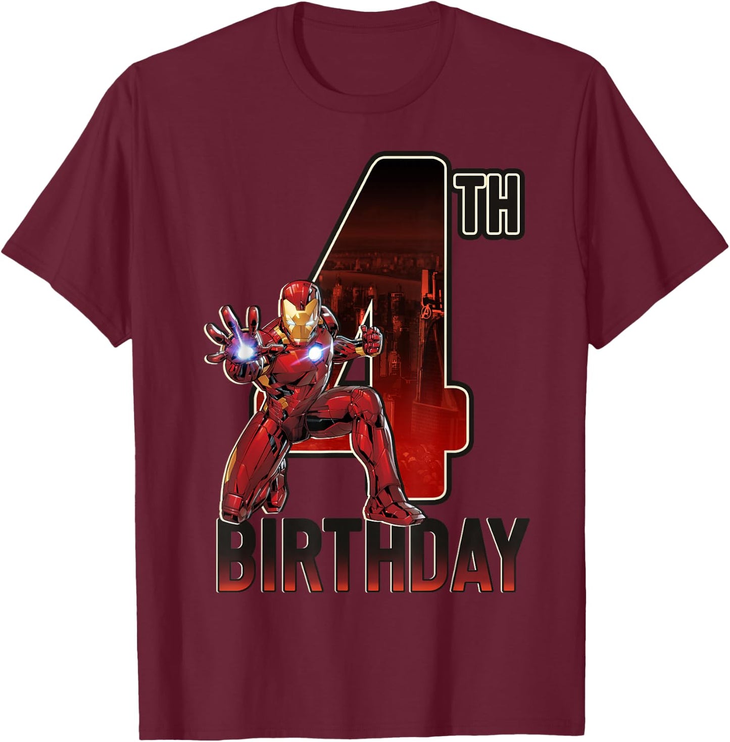Marvel Iron Man 4th Birthday Action Pose Graphic T-Shirt - T-Shirt | Maroon
