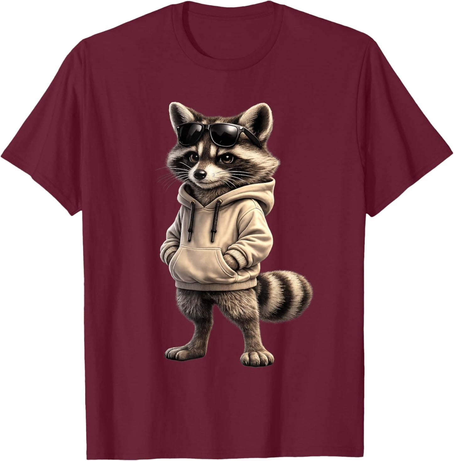 Cool Raccoon Wearing and Sunglasses Funny Raccoon T-Shirt - T-Shirt | Maroon