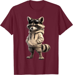 Cool Raccoon Wearing and Sunglasses Funny Raccoon T-Shirt - T-Shirt | Maroon