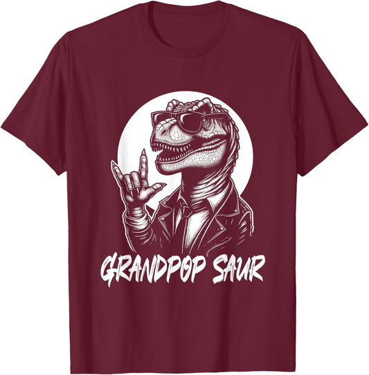 Grandpop Saur Rockstar T-Rex in Sunglasses Vintage T-Shirt - T-Shirt | Maroon