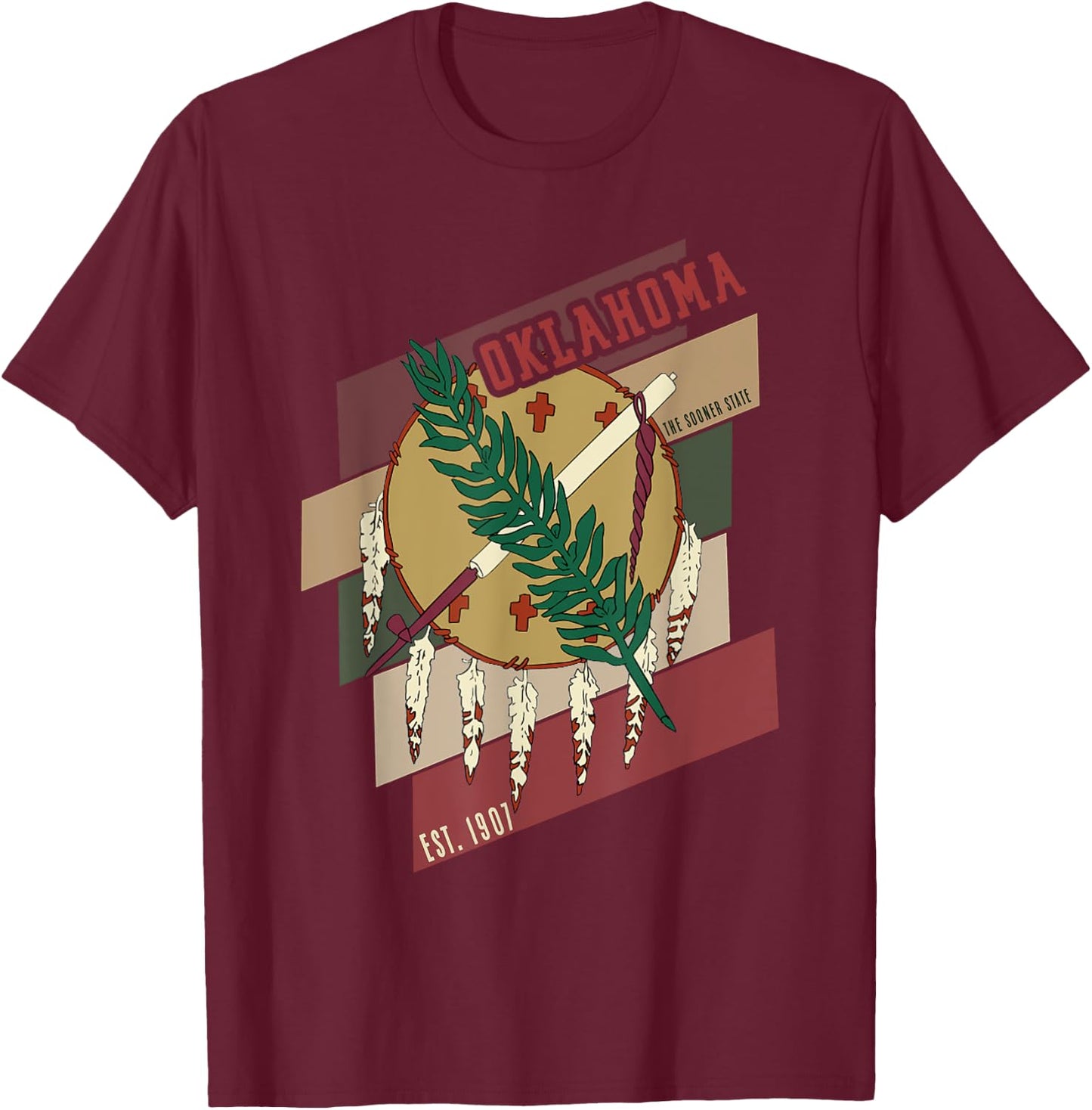 Oklahoma Souvenir Retro State Seal Flag T-Shirt - T-Shirt | Maroon