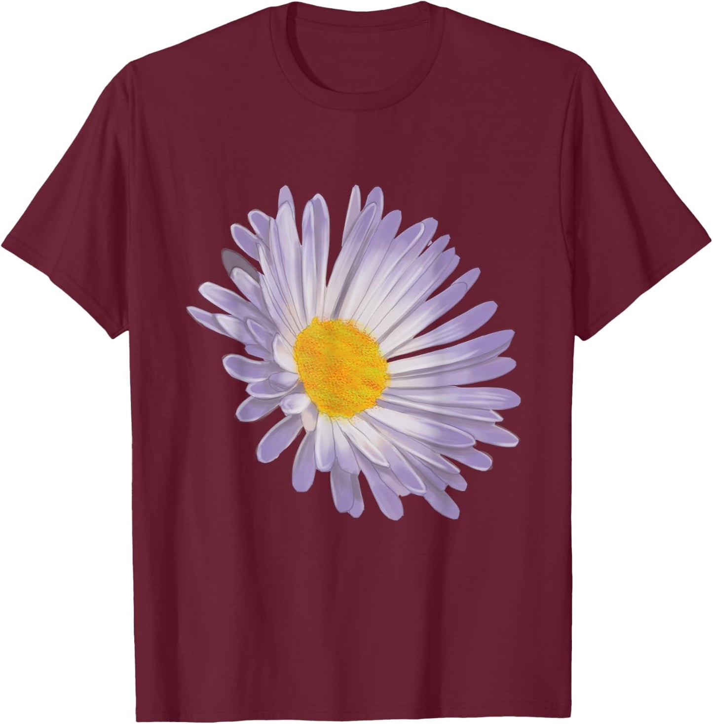 Purple Aster Flower, Handpainted Style Graphic Daisy T-Shirt - T-Shirt | Maroon
