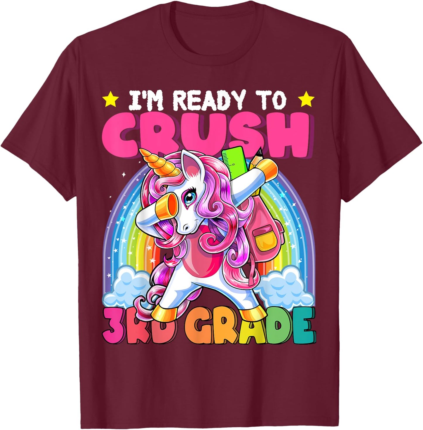 Crush 3rd Grade Dabbing Unicorn Back to School Girls Gift T-Shirt - T-Shirt | Maroon