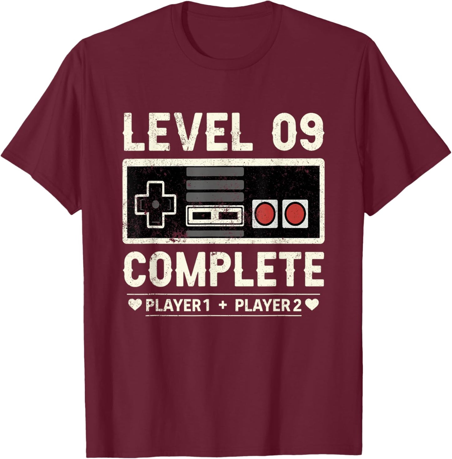 9th Wedding Anniversary 9 Year Him Her Level 9 Complete T-Shirt - T-Shirt | Maroon