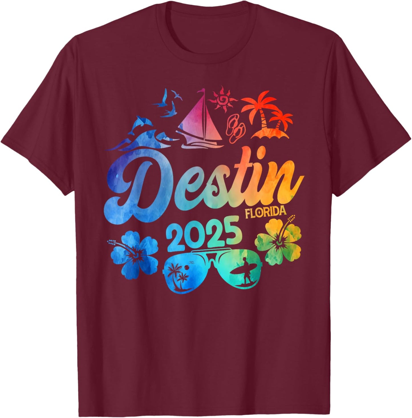 Destin Florida 2025 Tie Dye Vacation Souvenir Matching Group T-Shirt - T-Shirt | Maroon