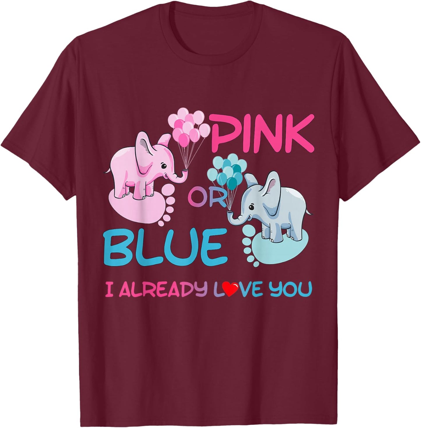 Gender Reveal Pink or Blue Boy or Girl Party Supplies Family T-Shirt - T-Shirt | Maroon