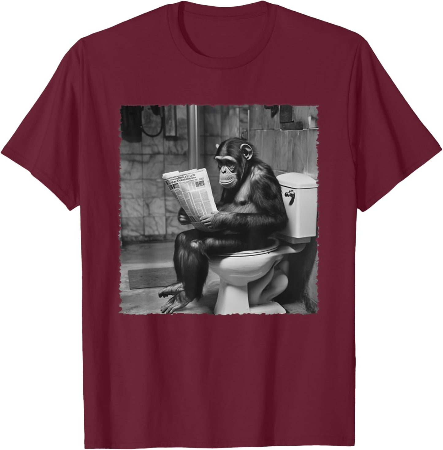 Funny Monkey Toilet Newspaper Session T-Shirt - T-Shirt | Maroon