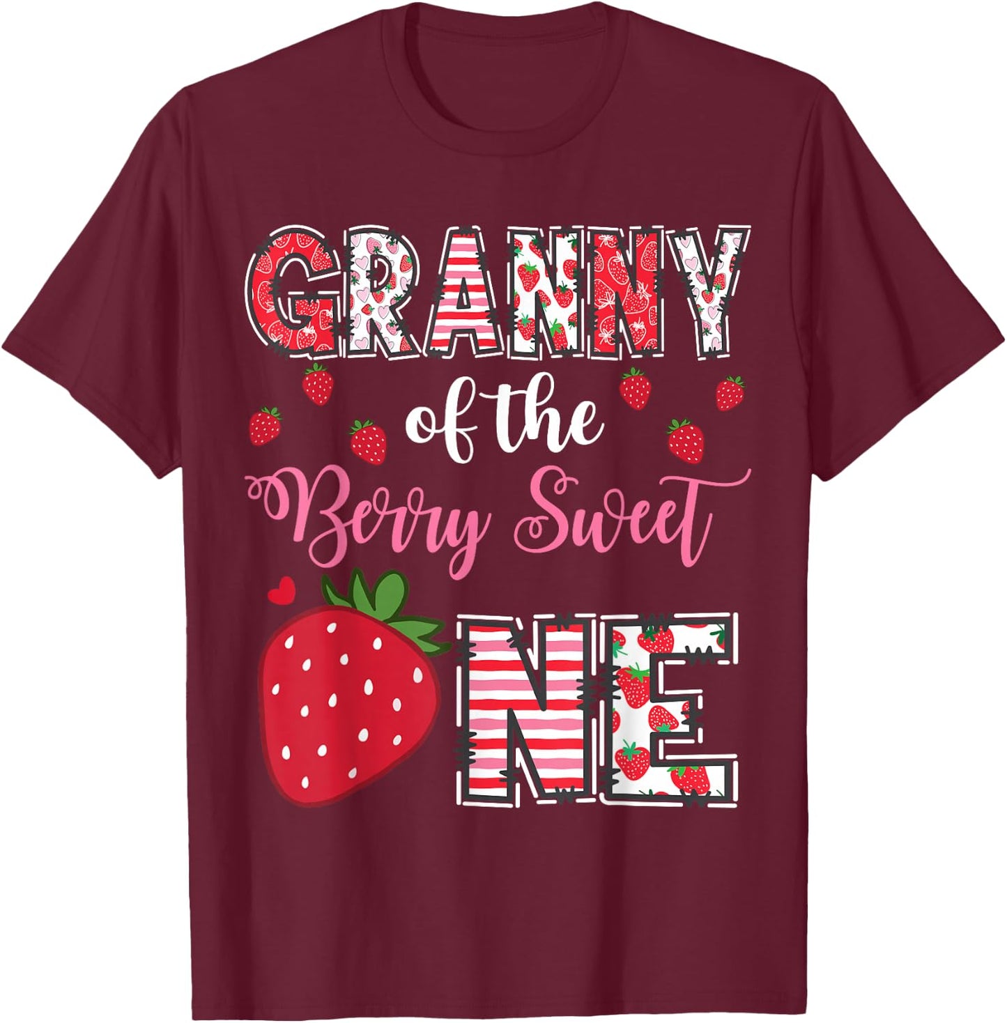 Granny Of The Berry Sweet One Strawberry Birthday Girl T-Shirt - T-Shirt | Maroon