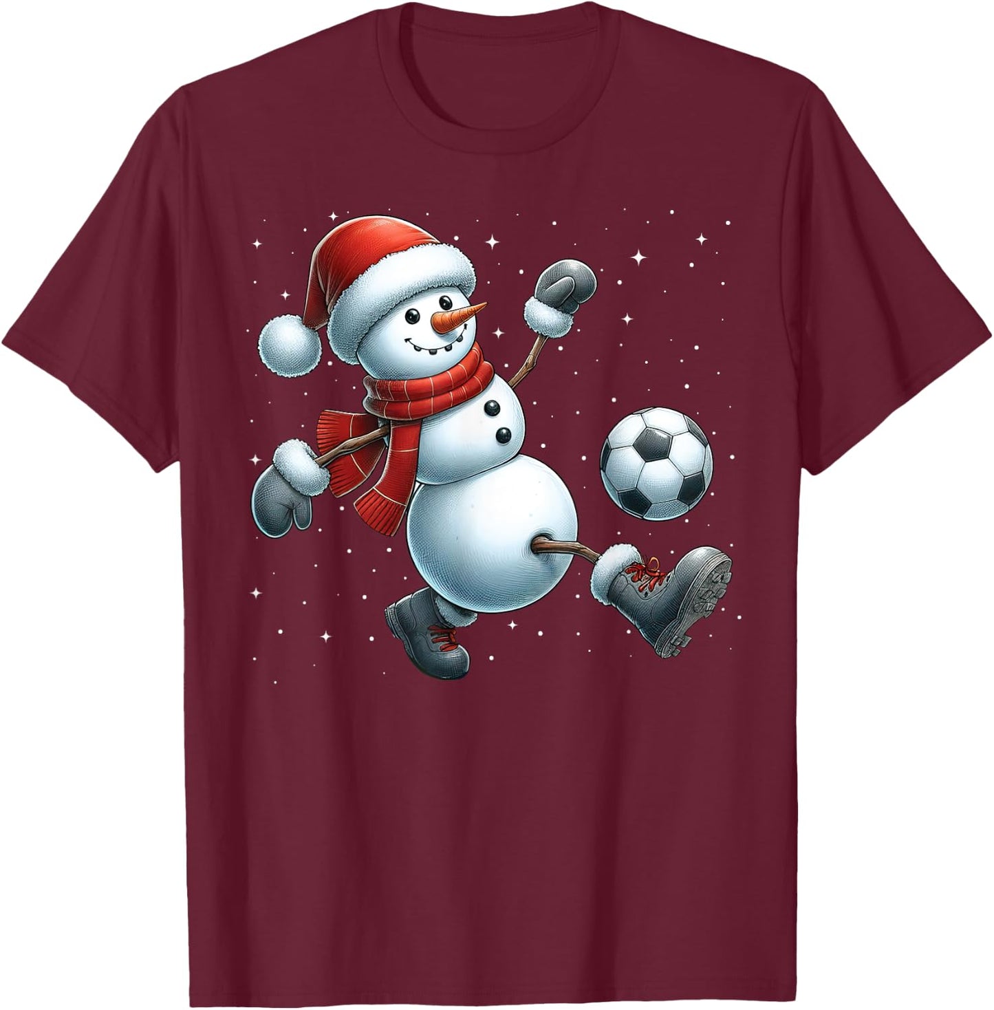Snowman Soccer Christmas Snow Boys Girls Kids Xmas Party T-Shirt - T-Shirt | Maroon