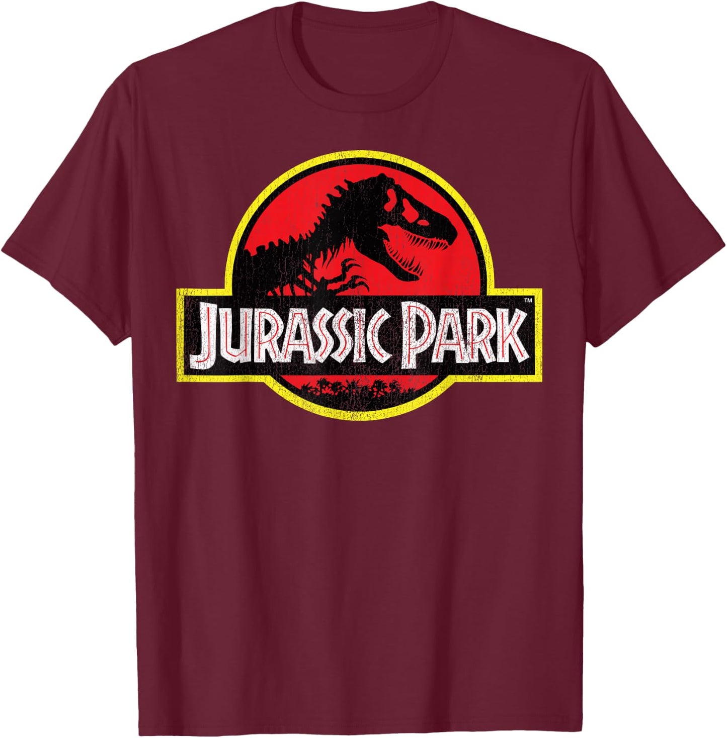 Jurassic Park Vintage Distressed Logo - Classic Fit, , Short Sleeve, Black T-Shirt - T-Shirt | Maroon