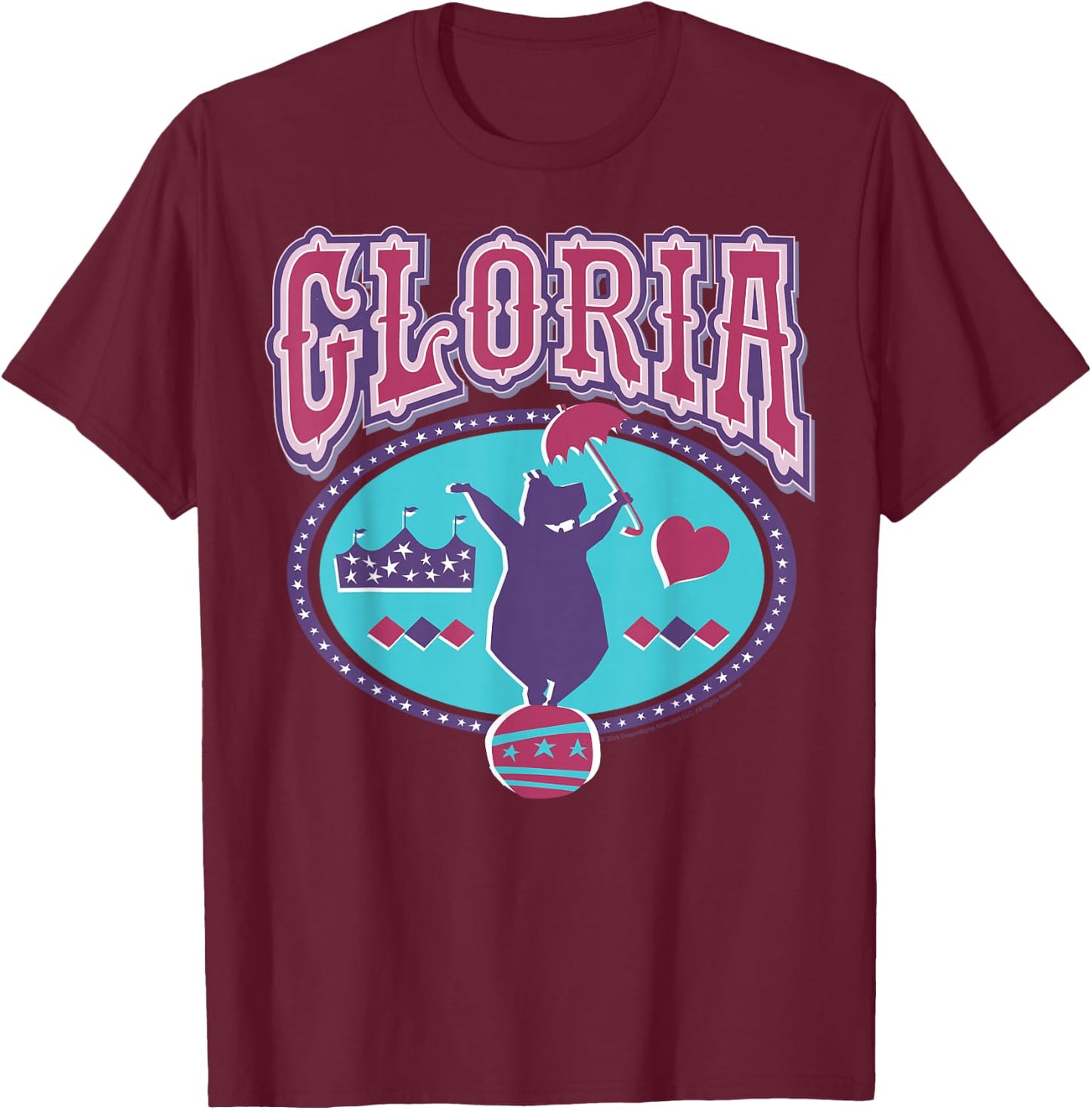 Madagascar Gloria Circus Hippo Silhouette Poster T-Shirt - T-Shirt | Maroon