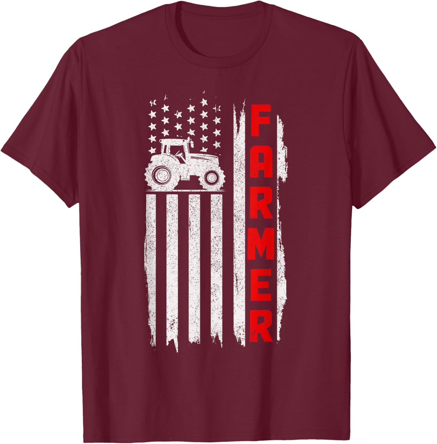 Patriotic Farmer Tractor American Flag Vintage Farm Farming T-Shirt - T-Shirt | Maroon