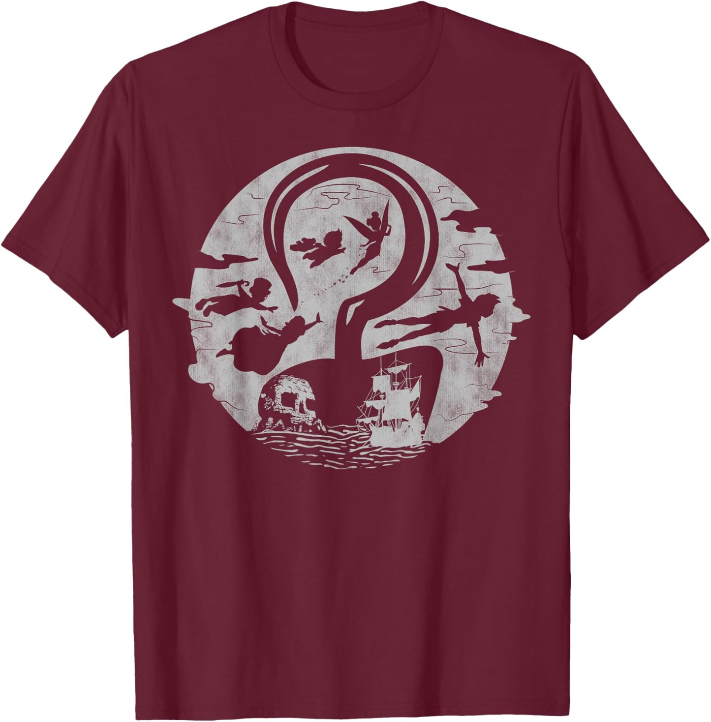 Disney Peter Pan Tink Wendy Kids Flying Silhouettes T-Shirt - T-Shirt | Maroon