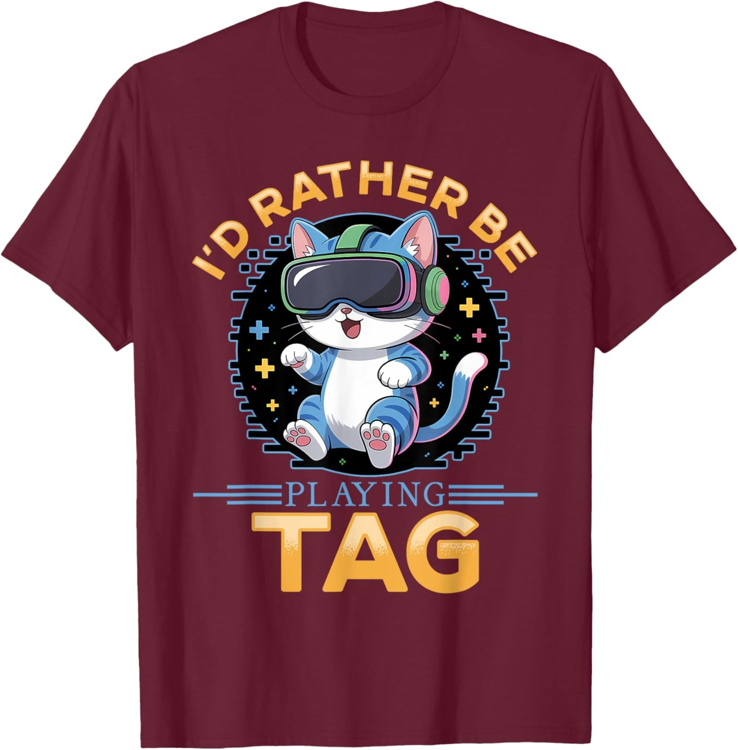 Gaming Cat VR Gamer Men Women Kids T-Shirt - T-Shirt | Maroon