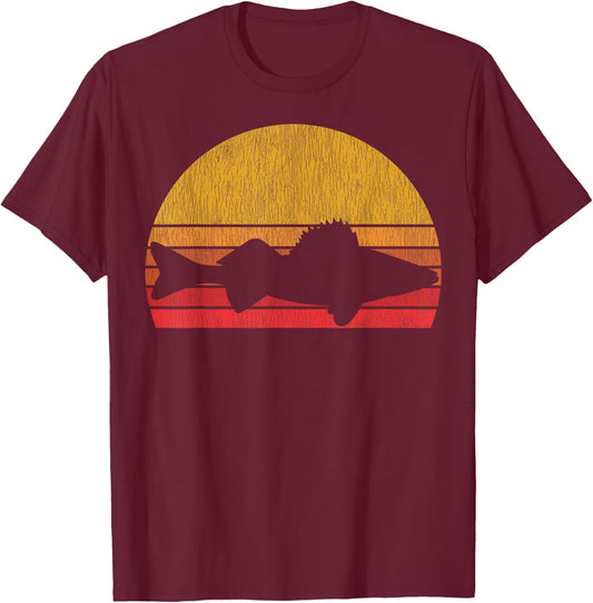Walleye Fishing Retro Walleye Sauger Fisherman T-Shirt - T-Shirt | Maroon