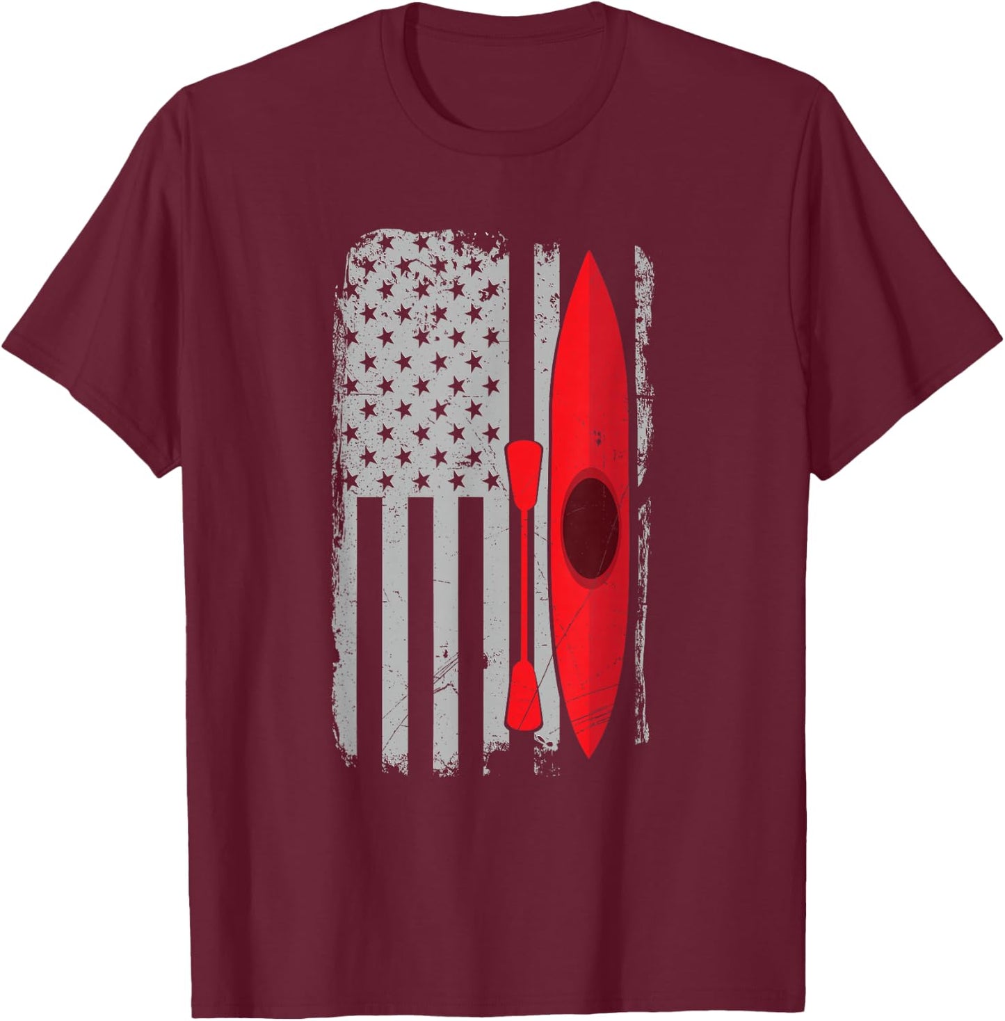 American Flag Kayak -Distressed USA Outrigger Canoe Kayaking T-Shirt - T-Shirt | Maroon