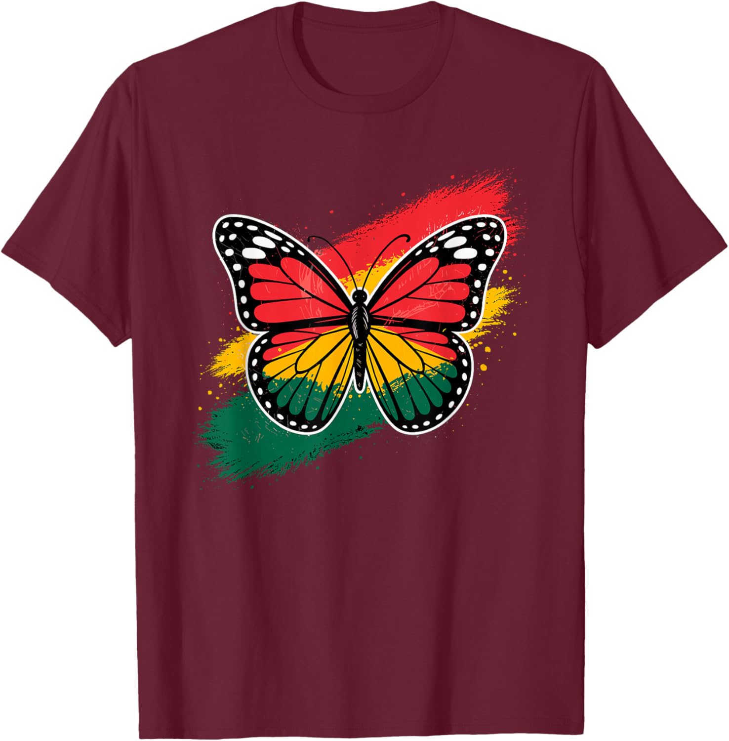 Juneteenth Butterfly Red Yellow Green African Men Women Teen T-Shirt - T-Shirt | Maroon