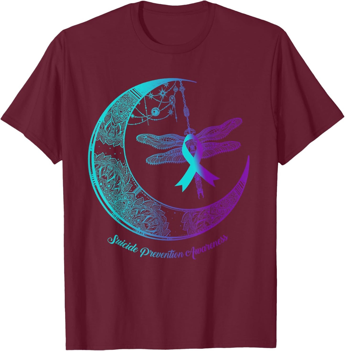 Henna Moon Dragonfly Suicide Prevention Awareness T-Shirt - T-Shirt | Maroon