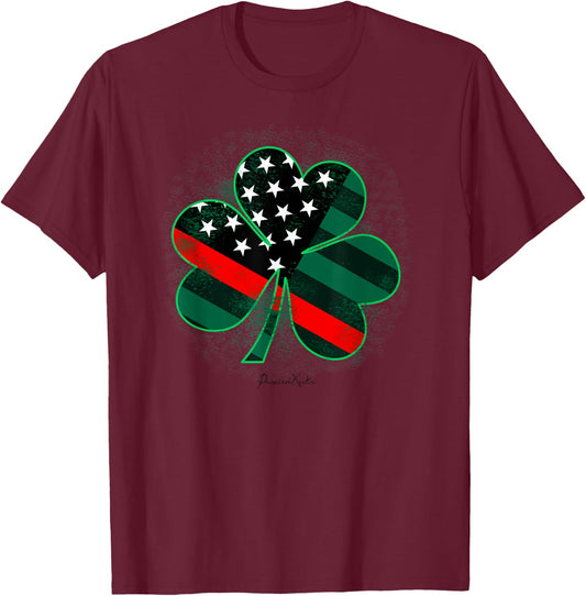 Thin Red Line St Patricks Day Shirt Firefighter Shamrock T-Shirt - T-Shirt | Maroon