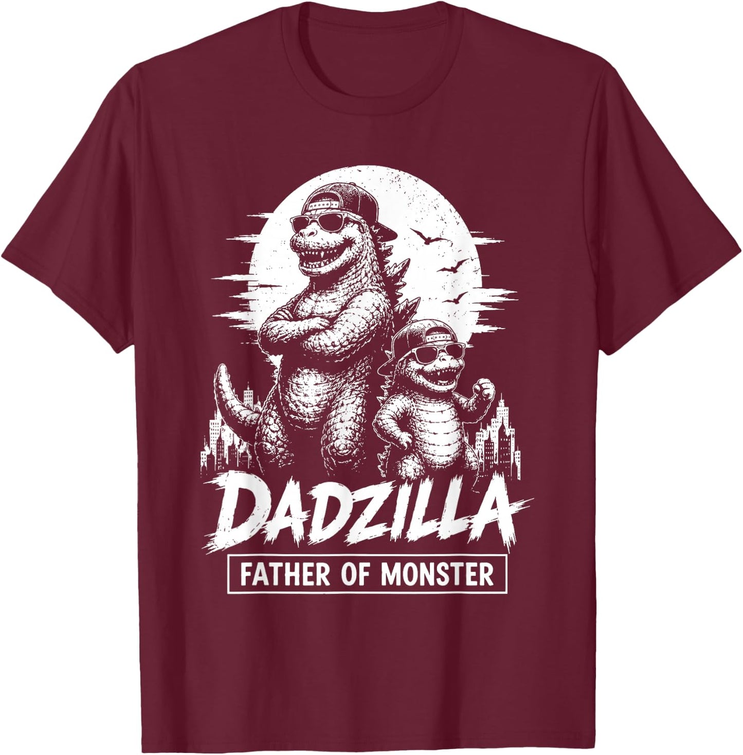 Vintage Dadzilla Father of The Monsters Dad Son Daughter T-Shirt - T-Shirt | Maroon