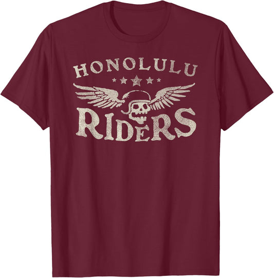 Honolulu Riders - Motorcycle Skull Wings T-Shirt - T-Shirt | Maroon