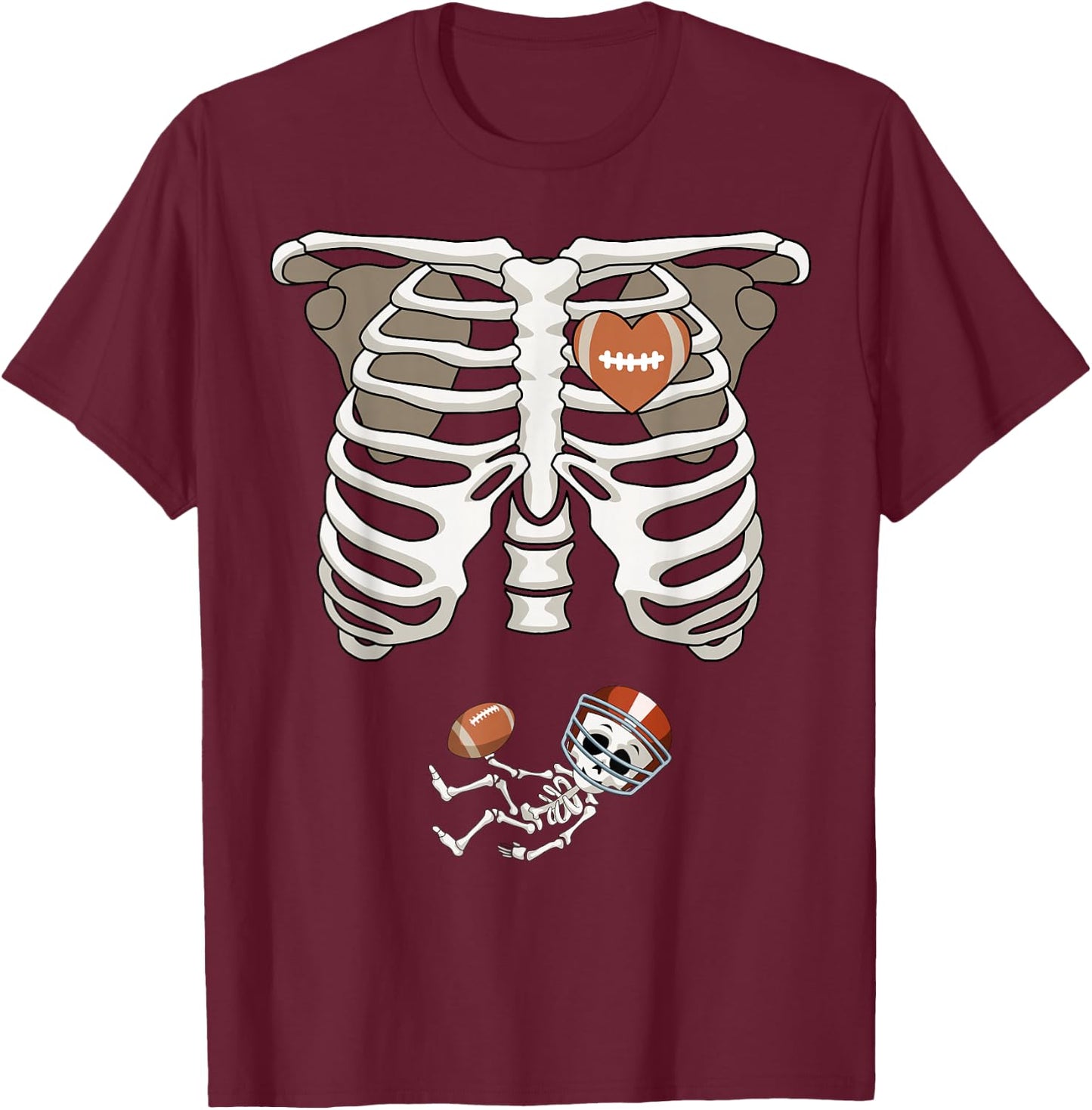 Pregnancy Skeleton Rib Funny Football Bump Gift T-Shirt - T-Shirt | Maroon