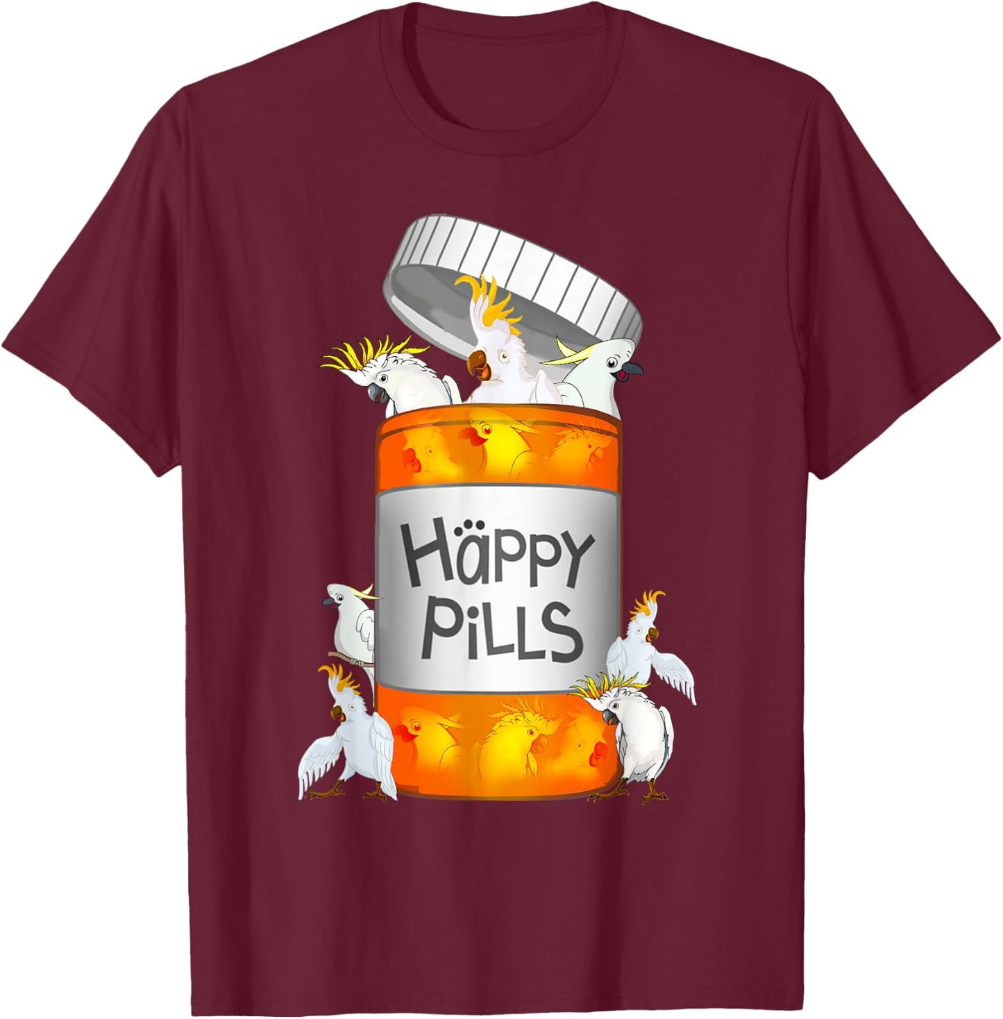 Cockatoo Happy Pills T-Shirt - T-Shirt | Maroon