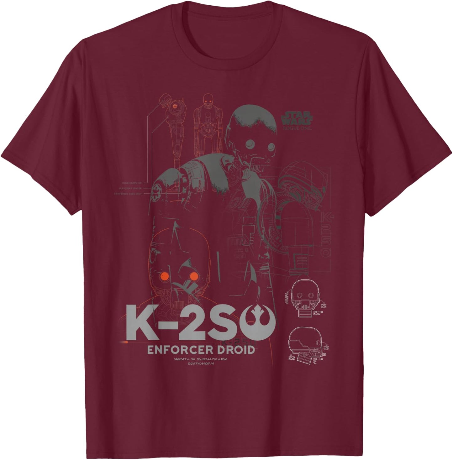 Star Wars Rogue One K-2SO Schematic Detail Print T-Shirt - T-Shirt | Maroon