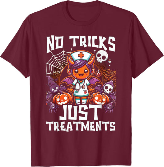 Addiction Nurse Halloween Spooky Nursing Trick Or Treat T-Shirt - T-Shirt | Maroon