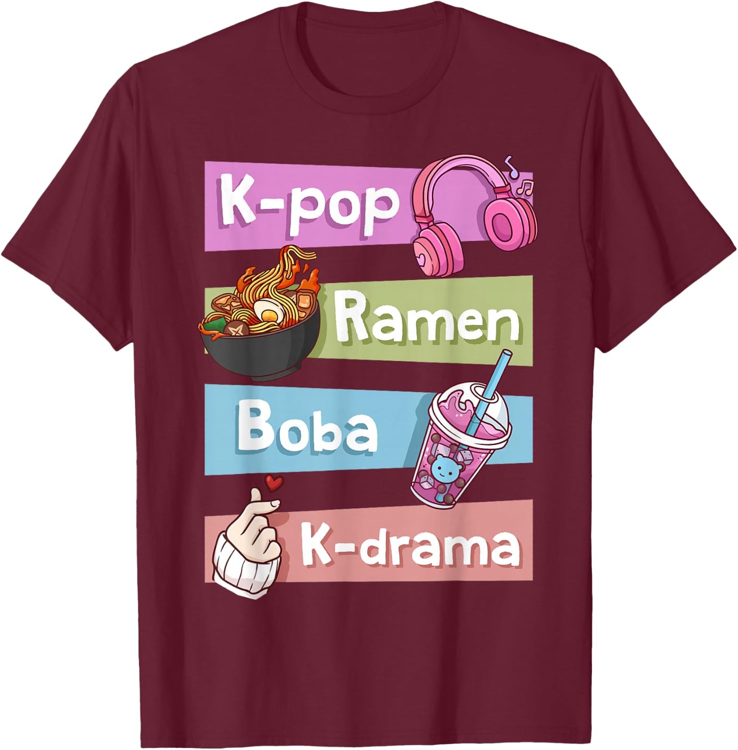 K-Pop K-Drama Ramen Boba Tea Bubble Tea Korean Pop Music T-Shirt - T-Shirt | Maroon