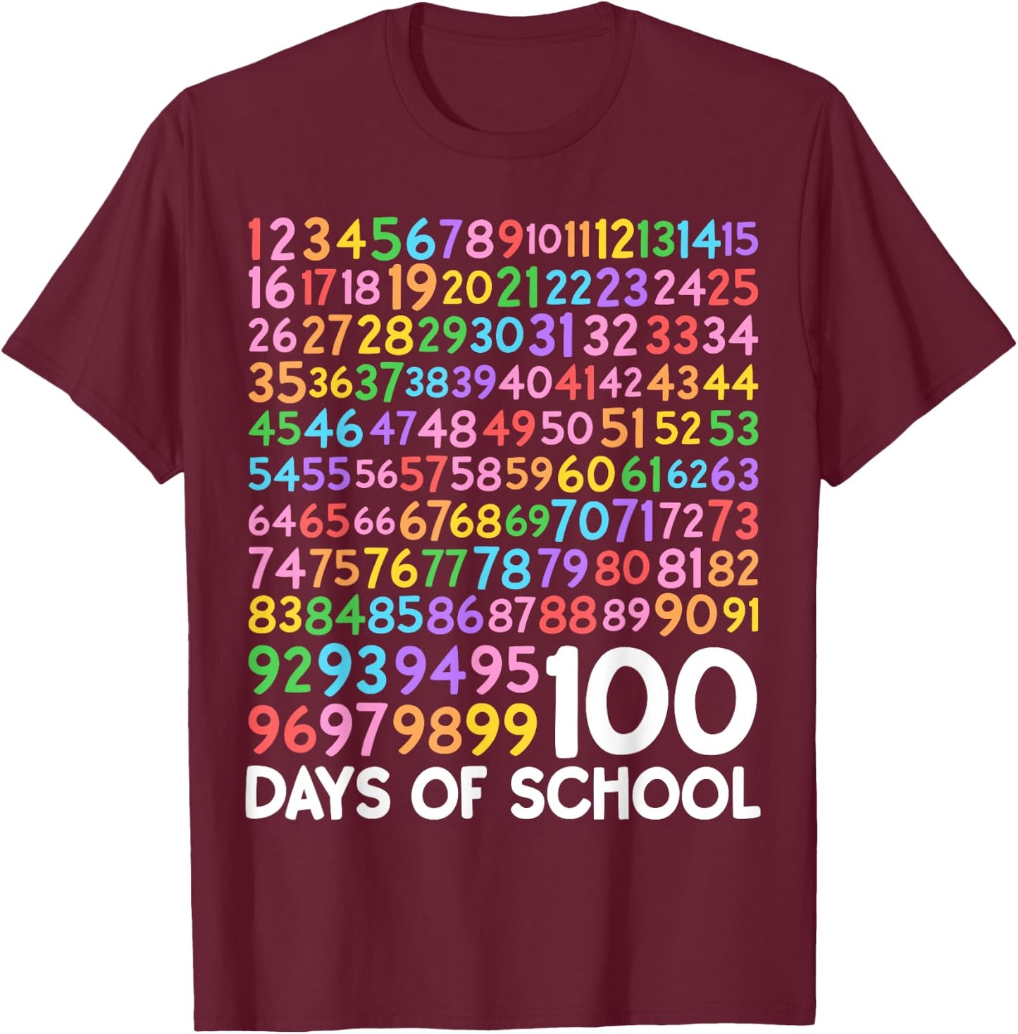 100th Day of School Teacher 100 Days of School Math Numbers T-Shirt - T-Shirt | Maroon