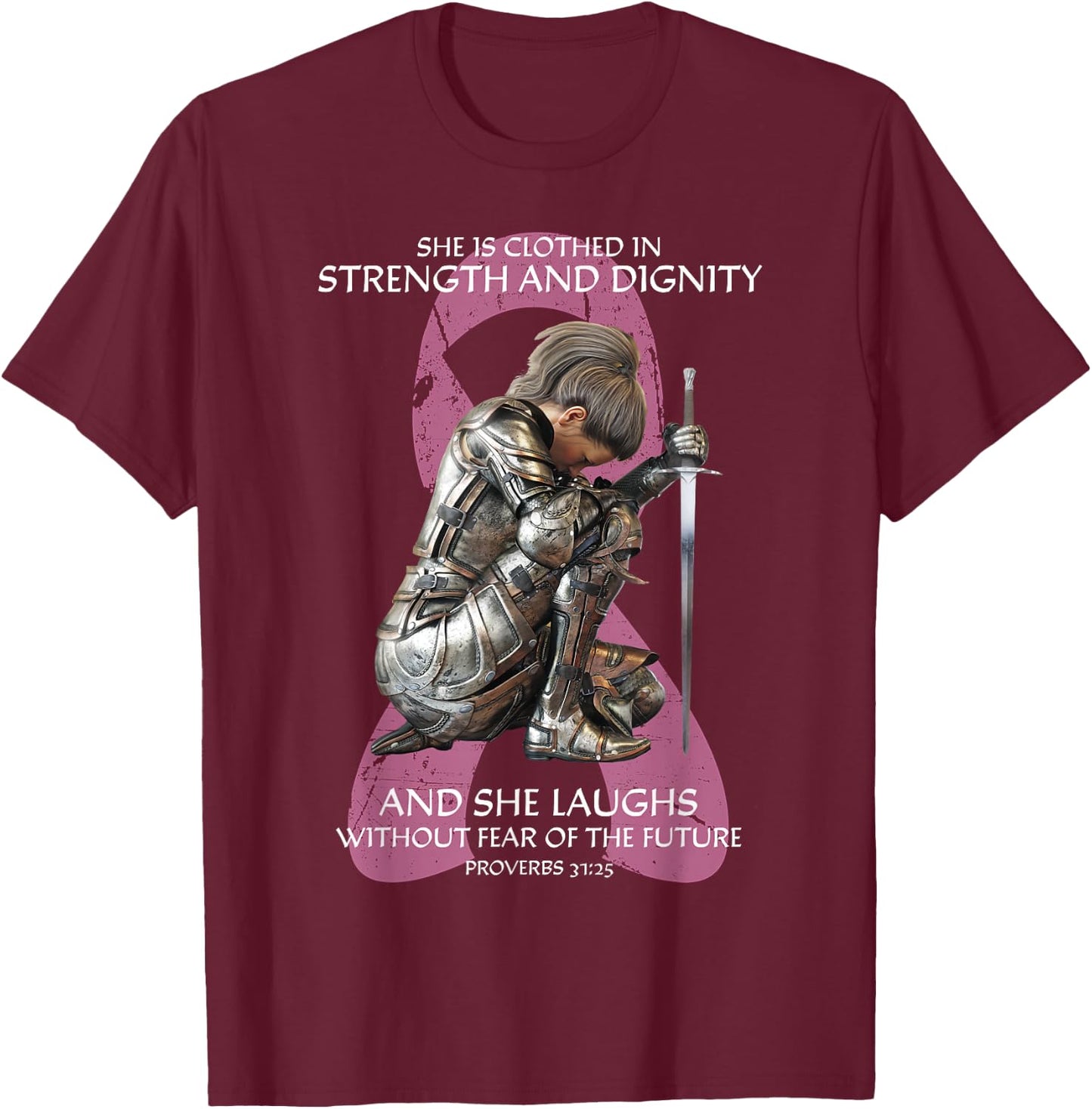 Christian Verse Women Breast Cancer Warrior Survivor Pink T-Shirt - T-Shirt | Maroon