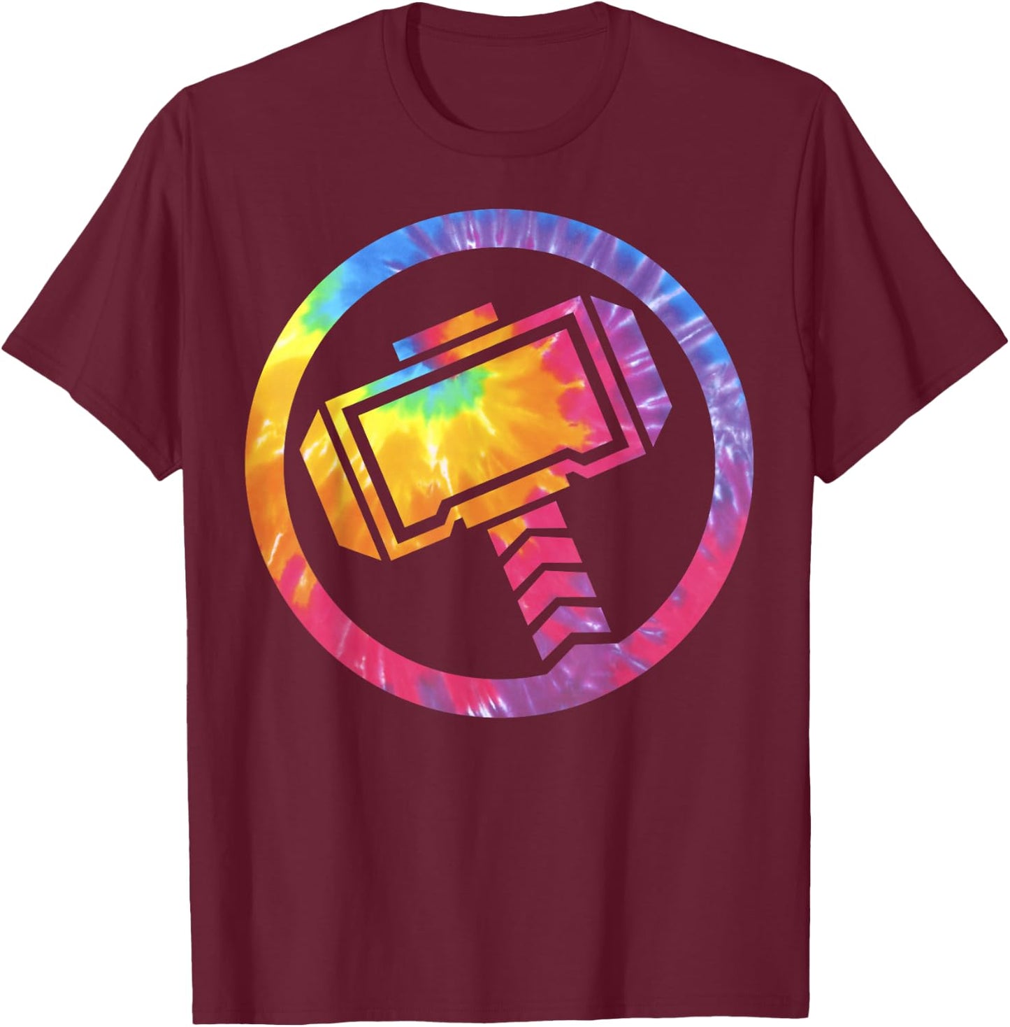 Marvel Thor Tie Dye Hammer Symbol T-Shirt - T-Shirt | Maroon