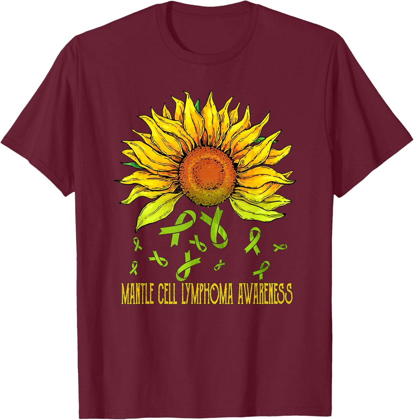 Mantle Cell Lymphoma Awareness Sunflower T-Shirt - T-Shirt | Maroon