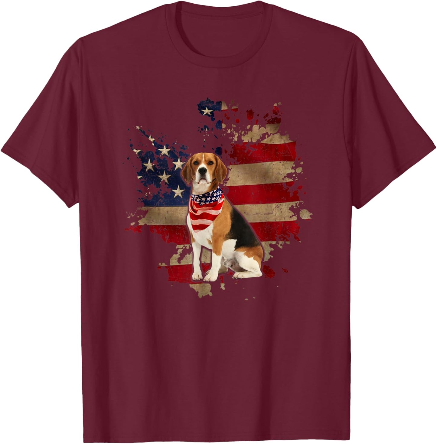 Beagle American Flag Bandana Vintage Patriotic 4th Of July T-Shirt - T-Shirt | Maroon